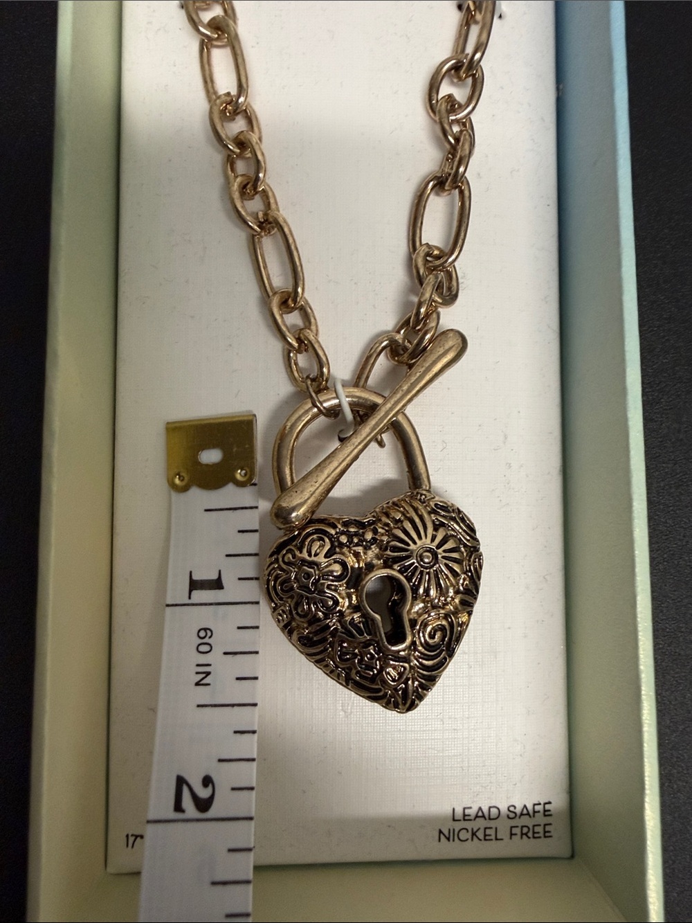 Piper K | Vintage Inspired Heart Padlock Toggle Chunky Paperclip Chain Necklace - Picture 7 of 7